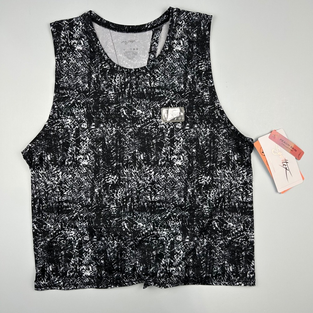 Gottex Studio Womens Tie‎ Back Tank Top Black White Scratch Print XGT-BH1003T L